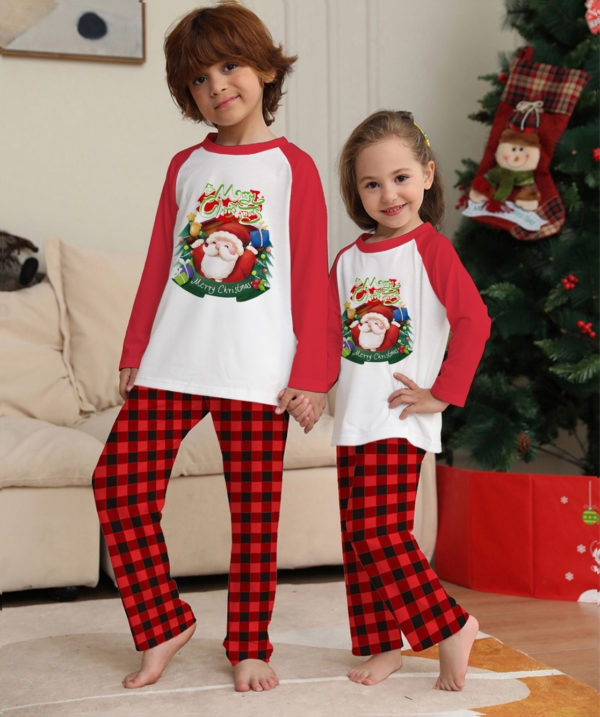 Ensemble de vêtements de Noël parent-enfant T-shirt à manches longues Pantalon à carreaux Pyjama assorti pour la famille – Image 2
